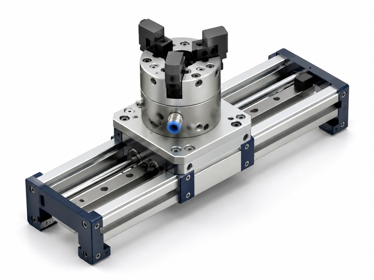 Pneumatic gripper assembly on linear rail